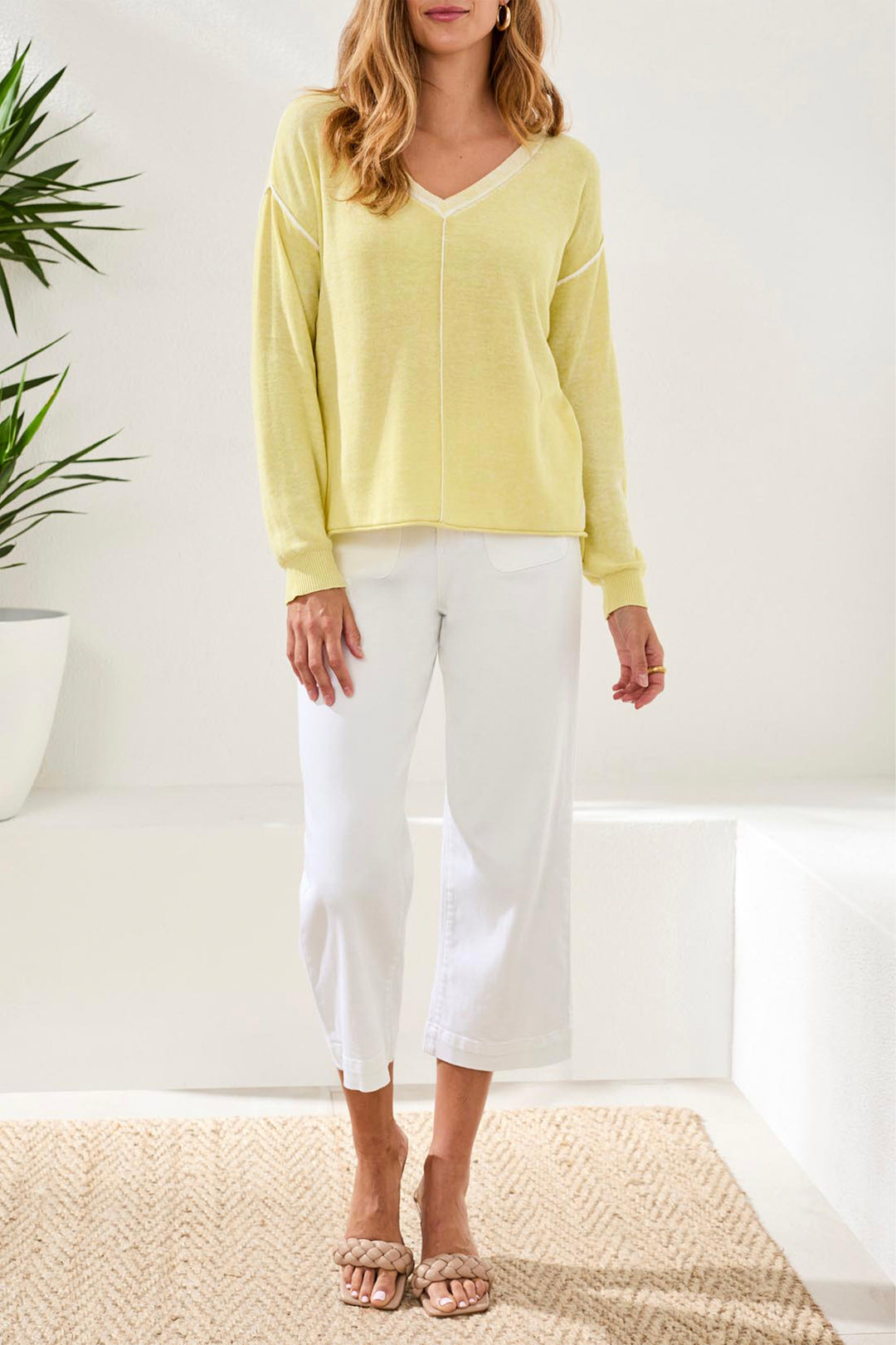 WASHED L/S  V-NECK TOP