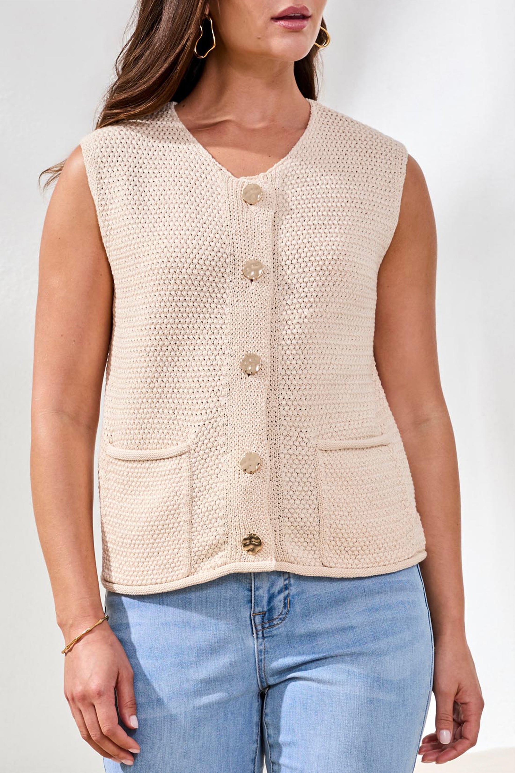 TAPEYARN TEXTURED KNIT VEST TOP – Aldila Boutique