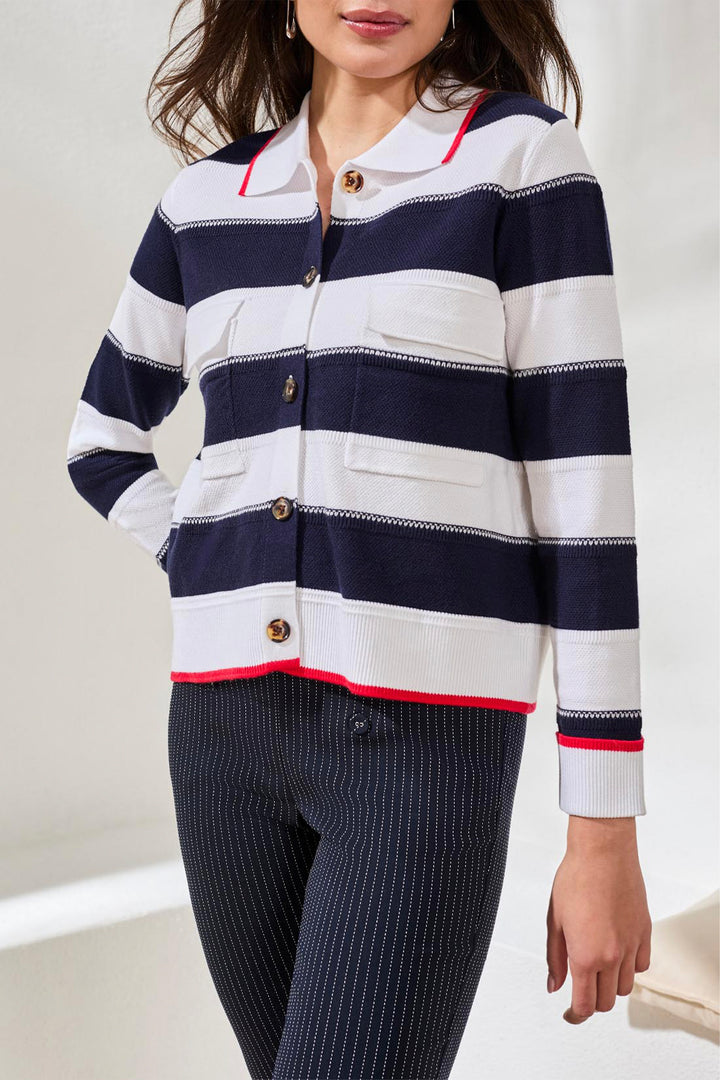 STRIPE BUTTON FRONT CARDIGAN