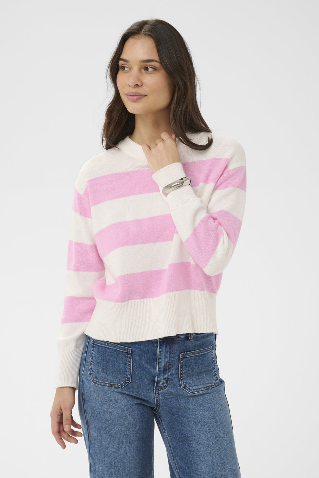 LS STRIPED CREW NECK