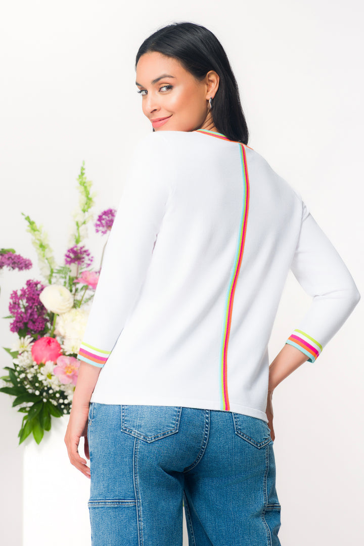 3/4 SLEEVE V-NECK WITH MULTI TRIM