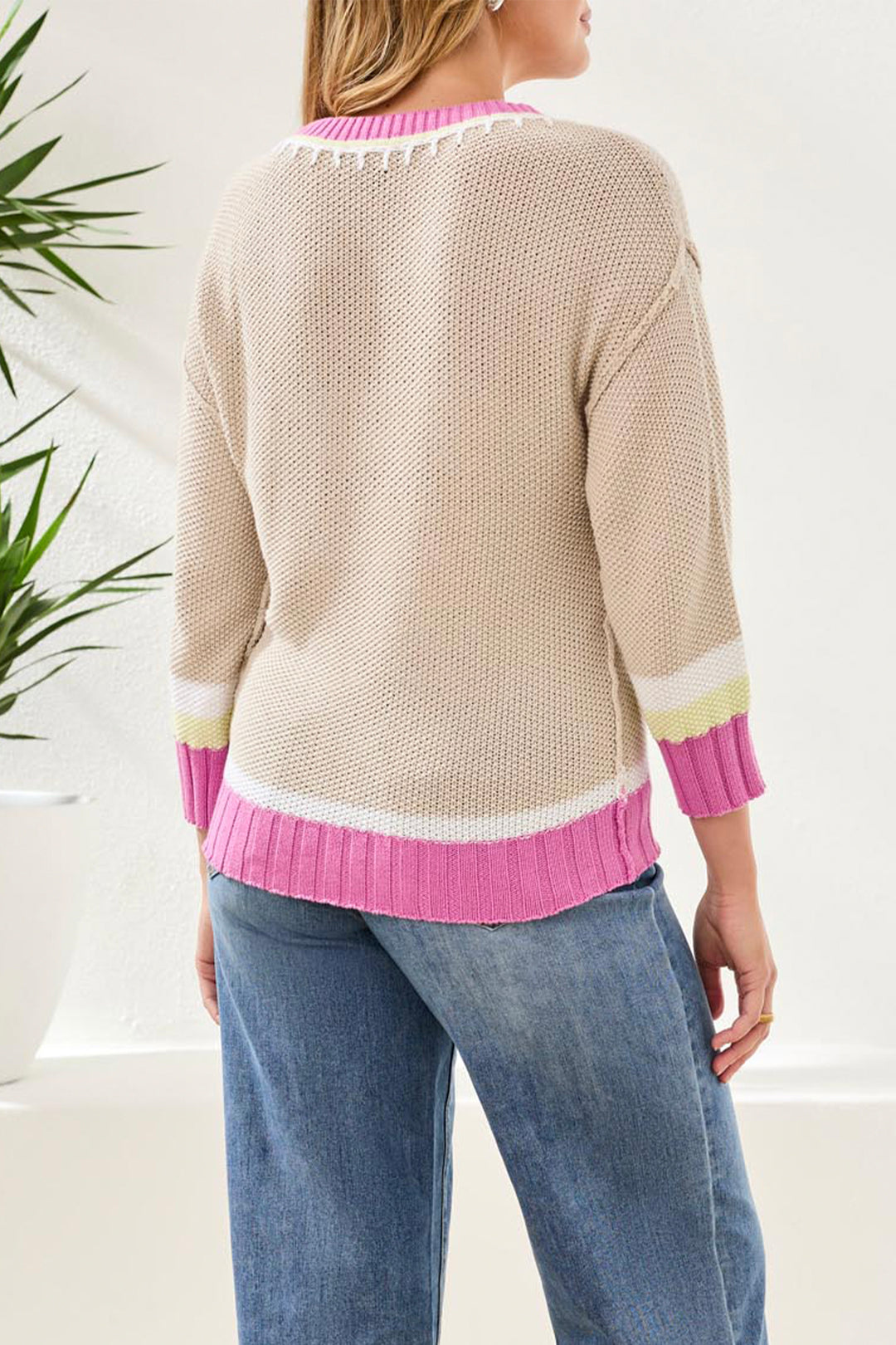 CREW NECK SWEATER TOP WITH CONTRAST STITCH