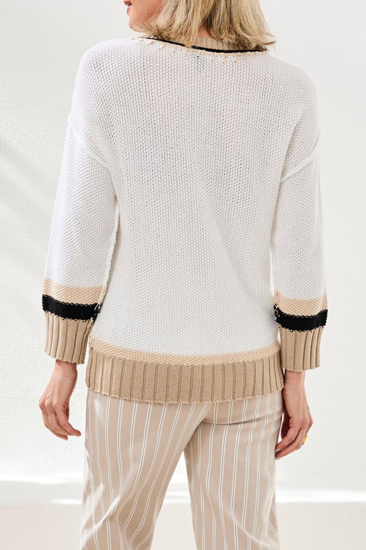 CREW NECK SWEATER TOP WITH CONTRAST STITCH