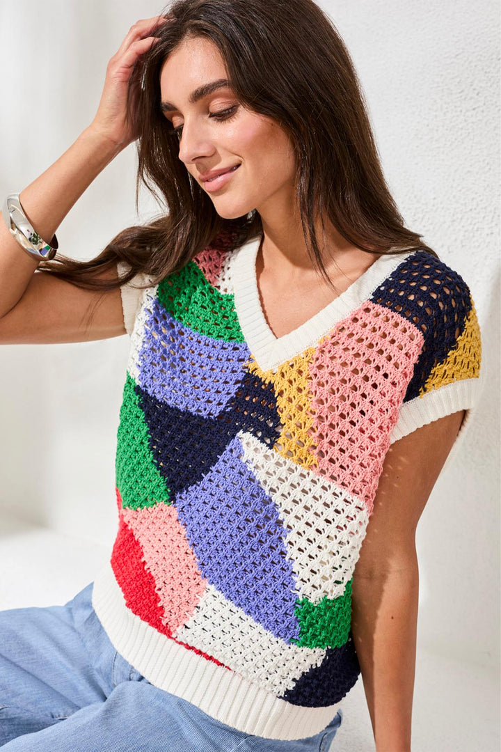 PATCHWORK CROCHET VEST SWEATER TOP
