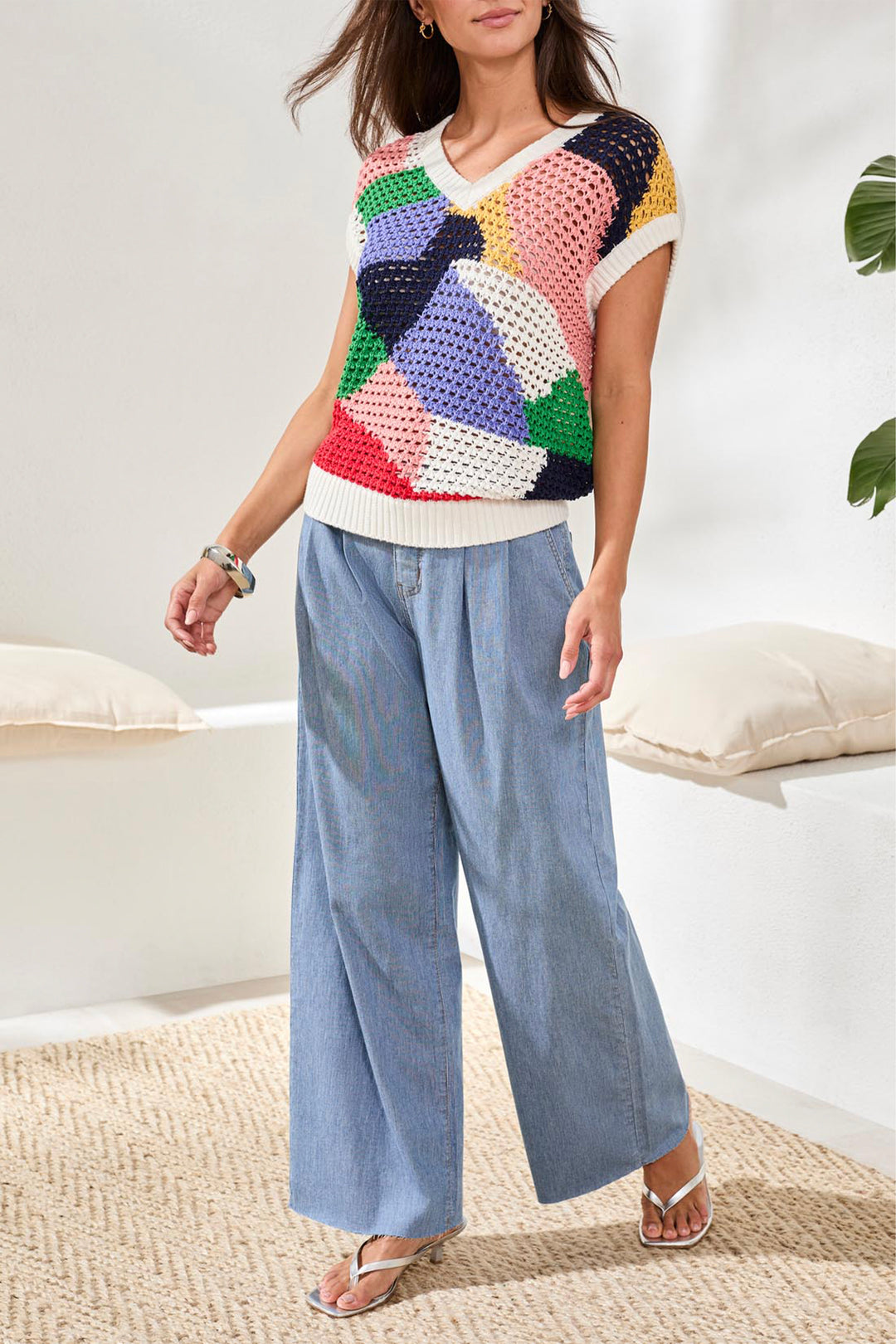PATCHWORK CROCHET VEST SWEATER TOP