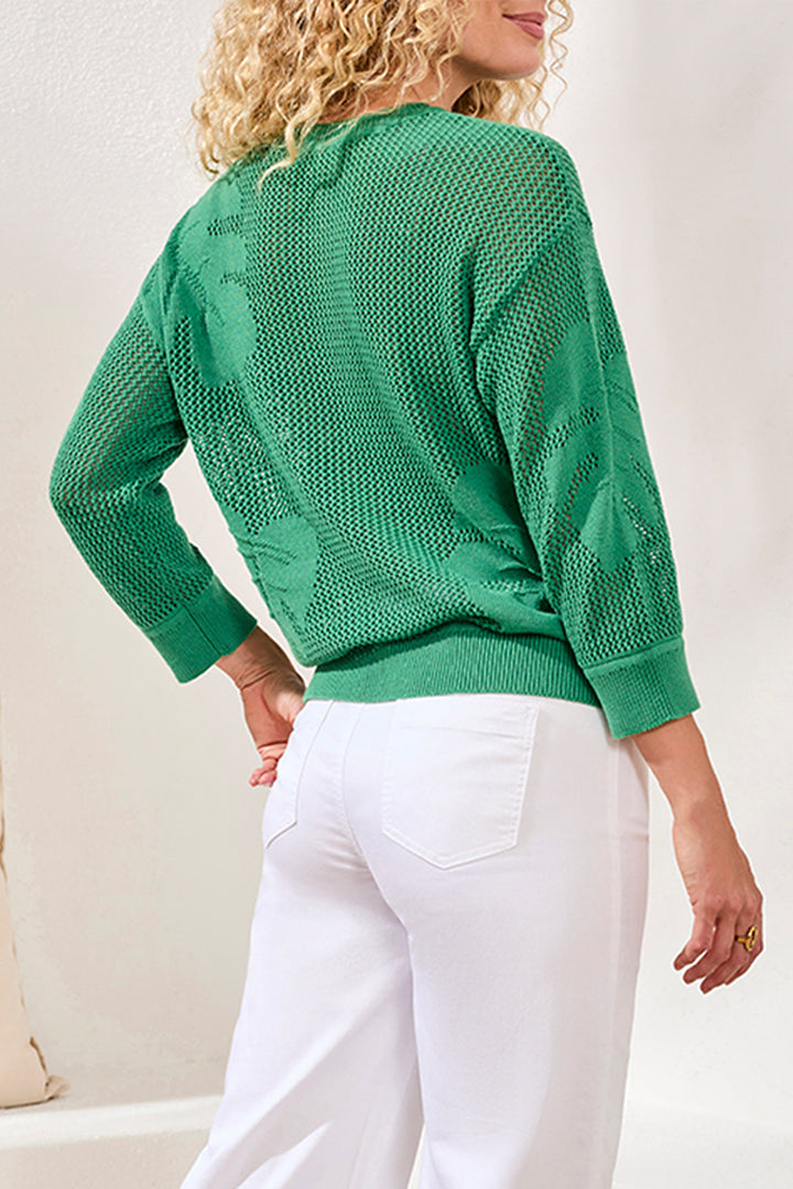 PALM LEAVES 3/4 SLEEVE SWEATER TOP