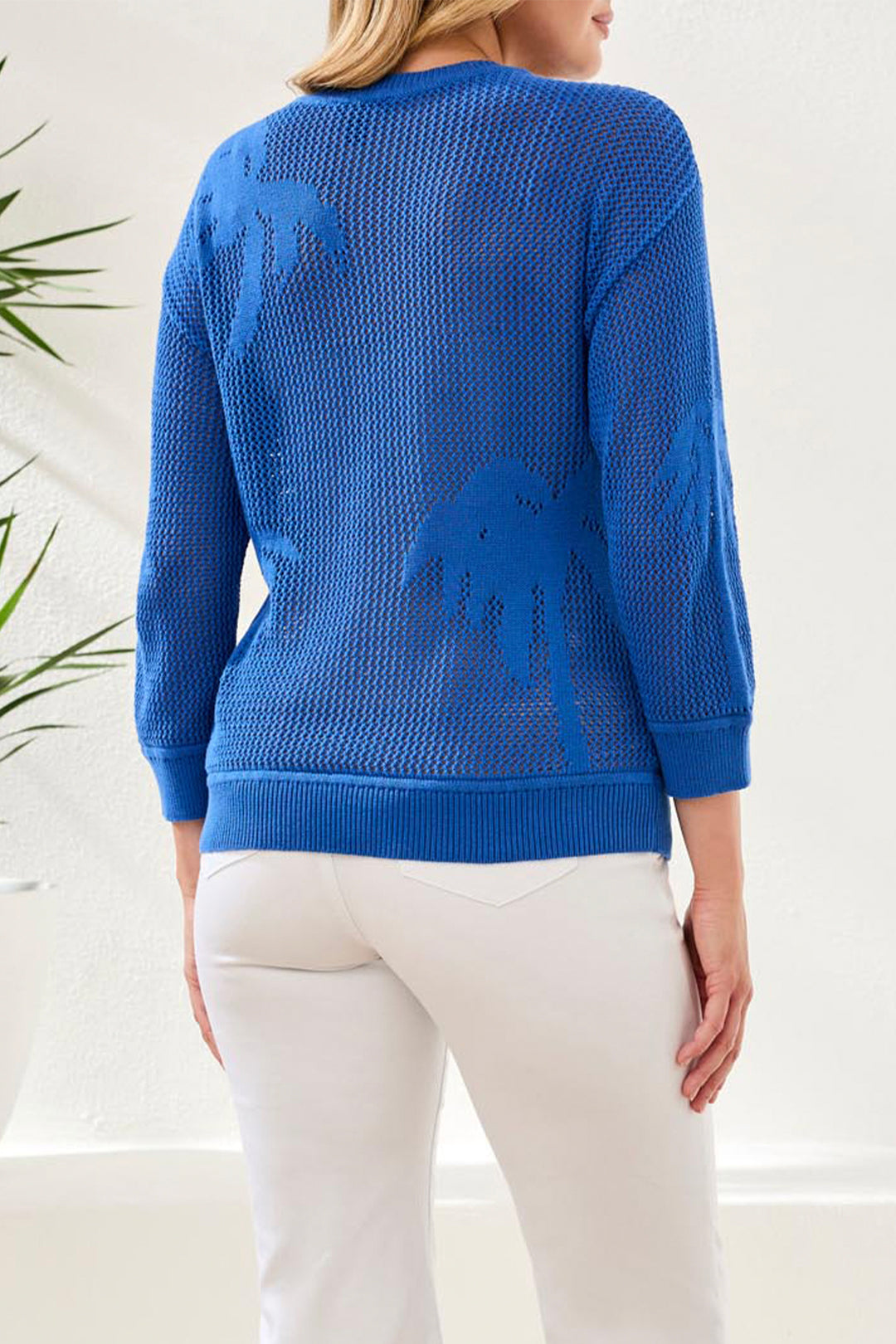 PALM LEAVES 3/4 SLEEVE SWEATER TOP
