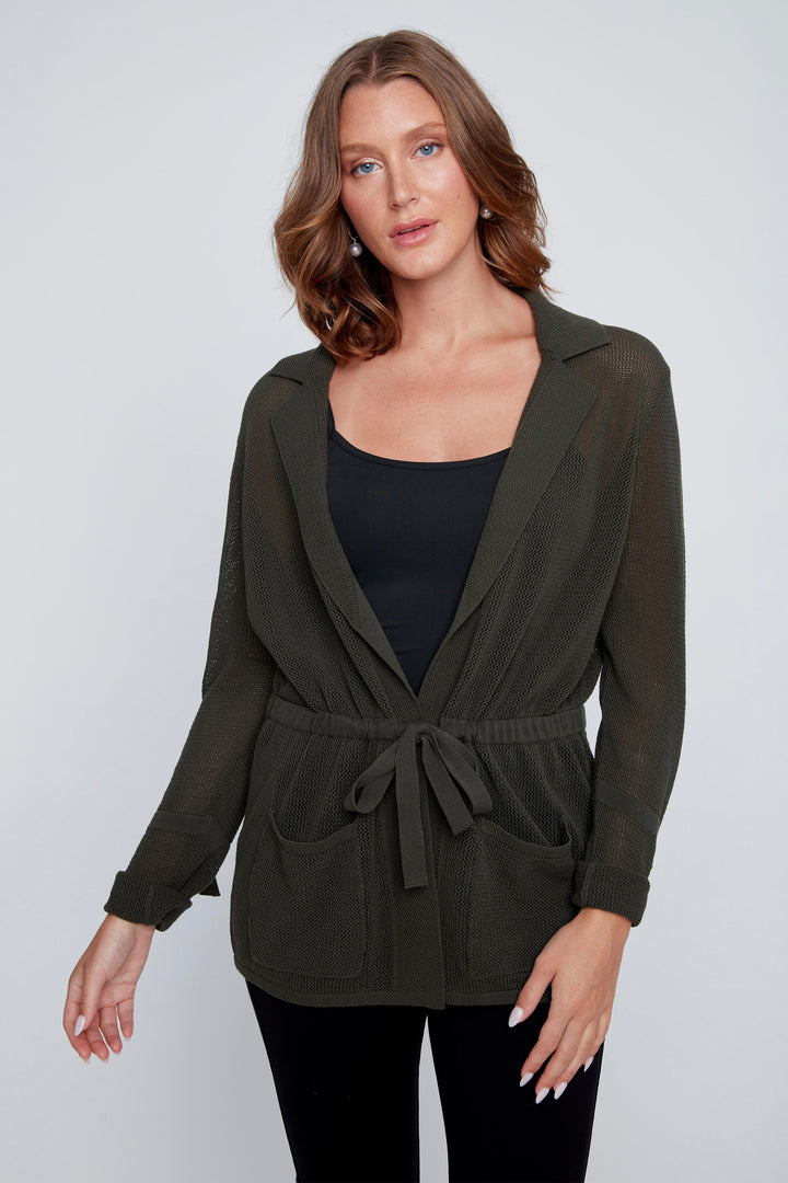 COTTON CROCHET TIE BELT CARDI