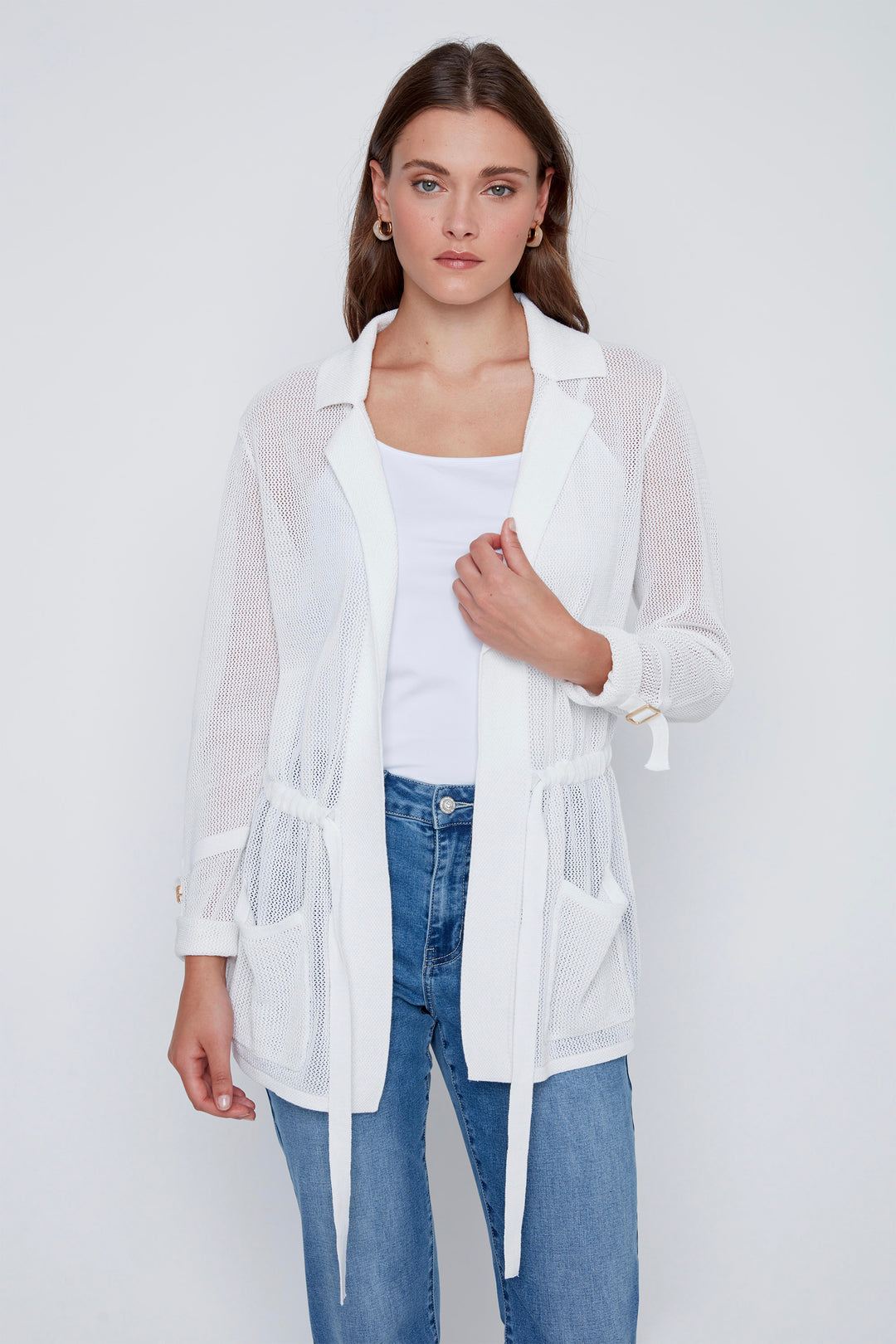COTTON CROCHET TIE BELT CARDI