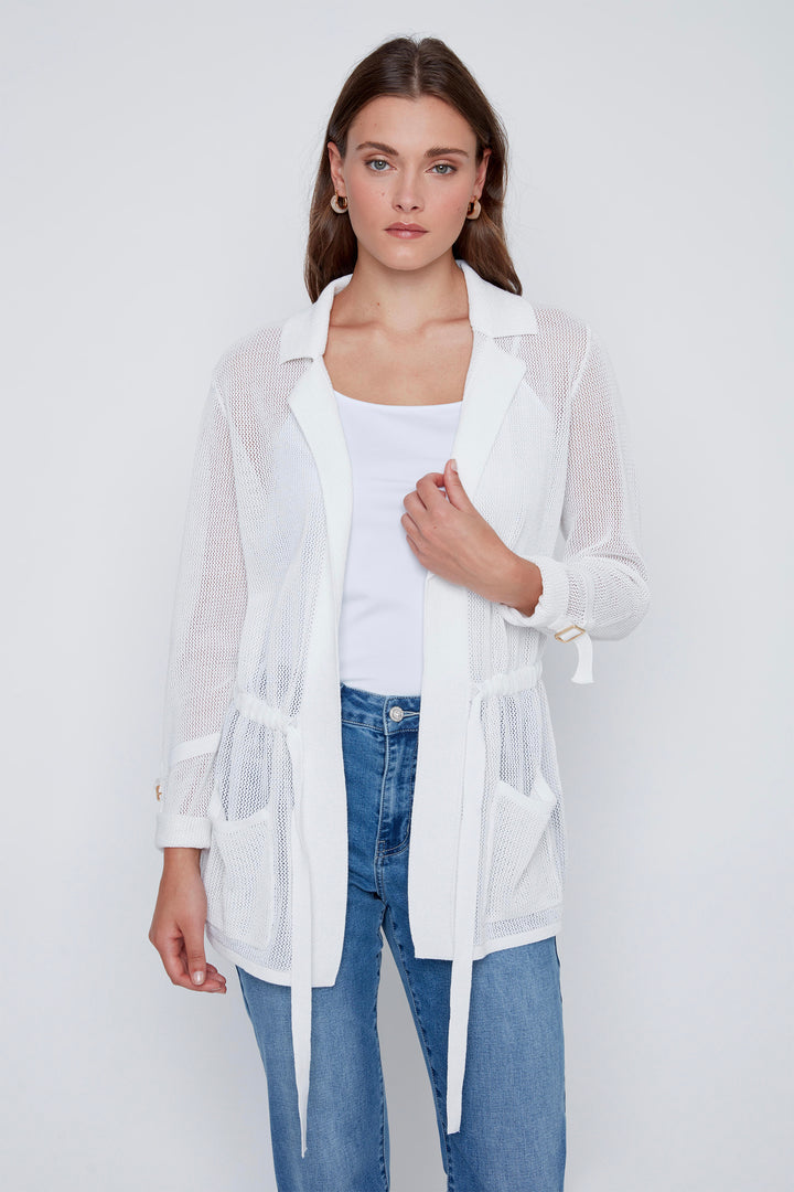 COTTON CROCHET TIE BELT CARDI