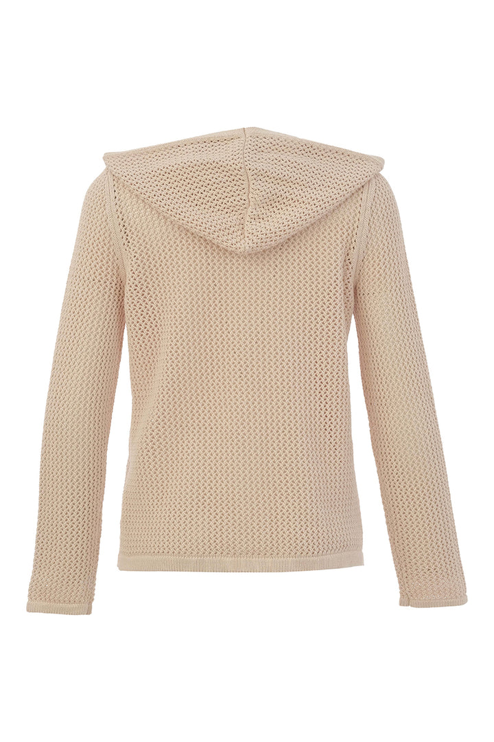 Beige knitted hoodie on a white background