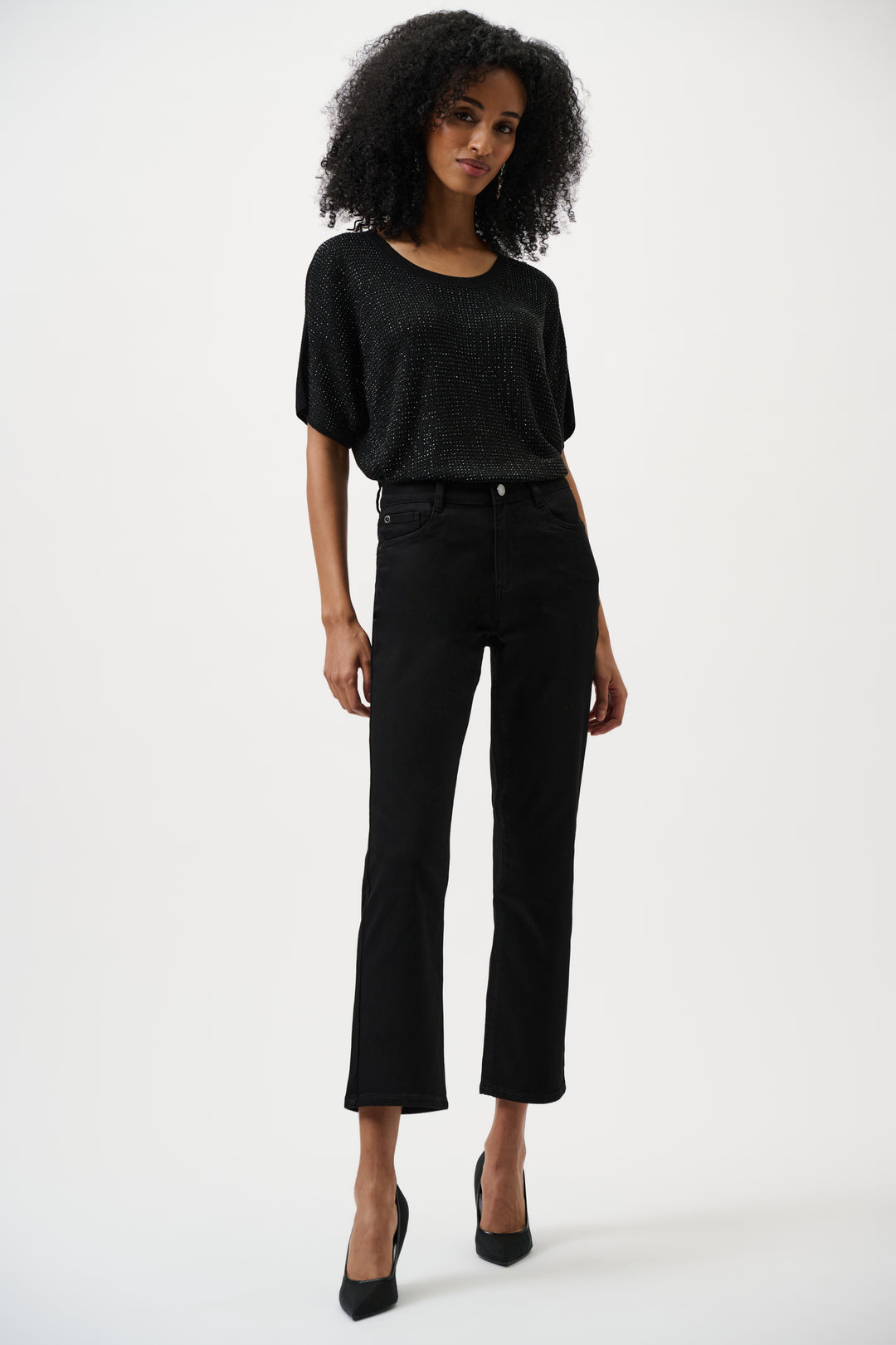 METALLIC KNIT SS TOP WITH RHINESTONES