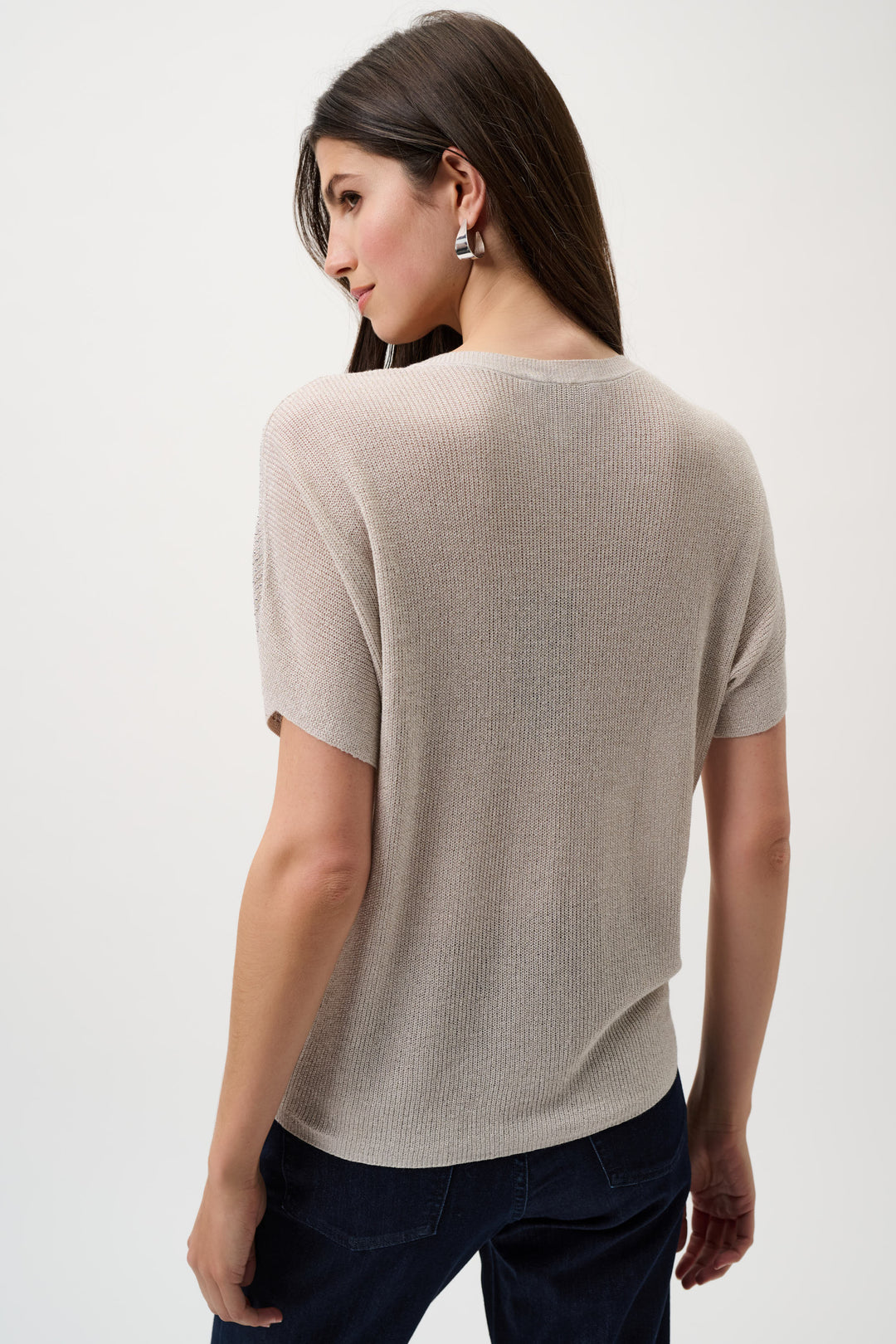 METALLIC KNIT SS TOP WITH RHINESTONES