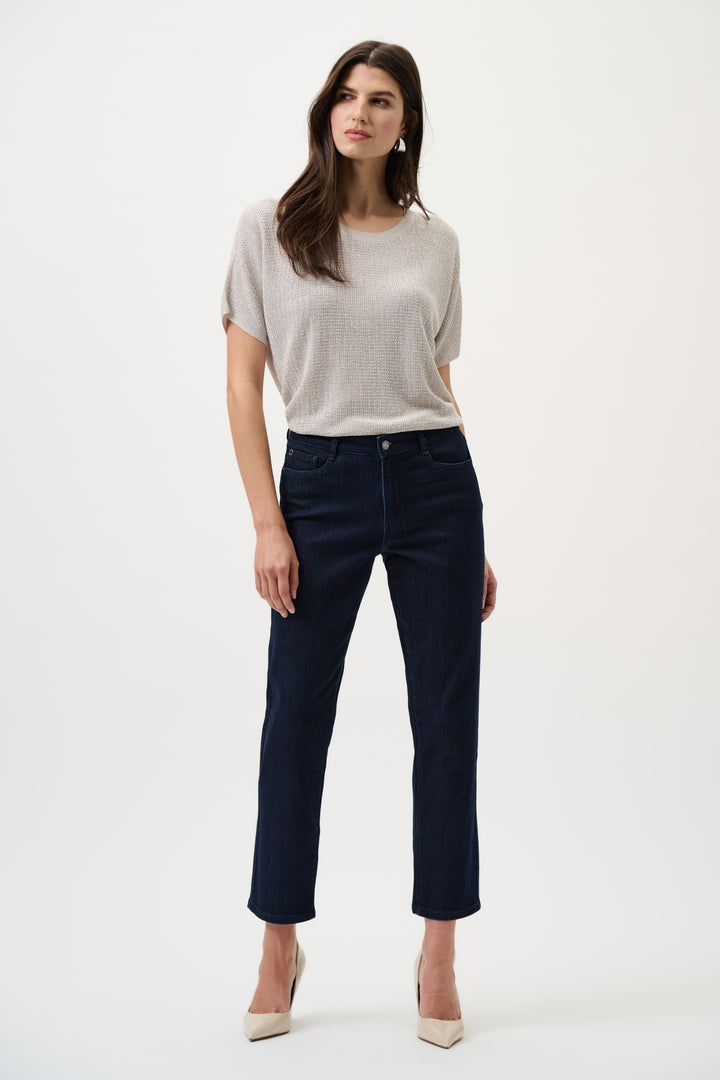 METALLIC KNIT SS TOP WITH RHINESTONES