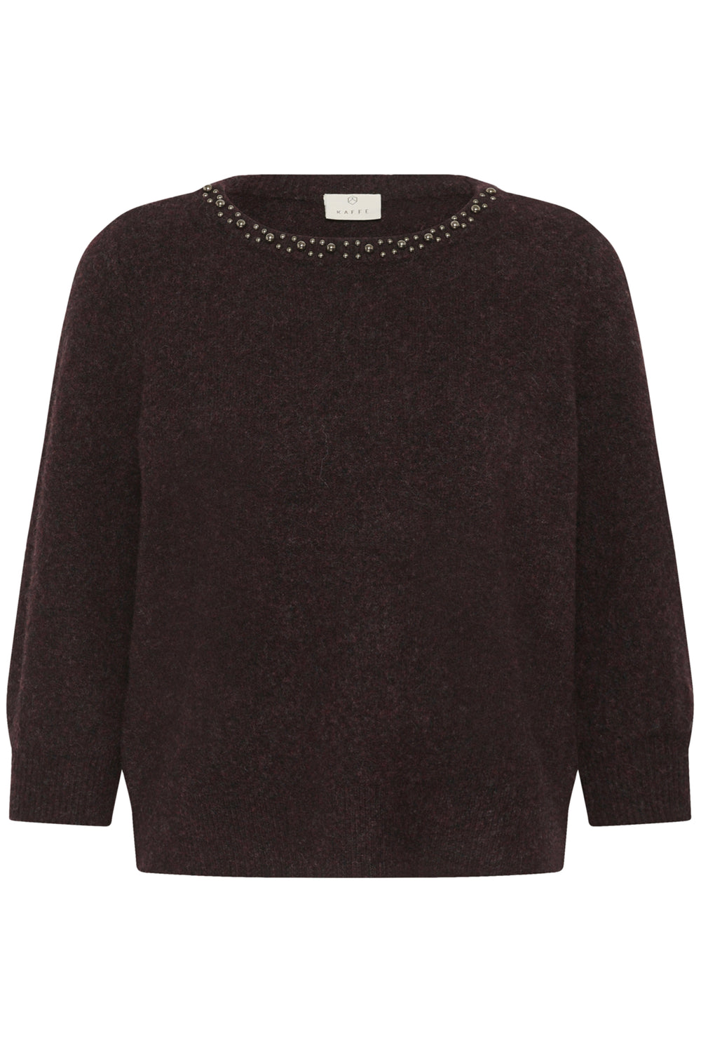 A brown women's three-quarter sleeve sweater. 