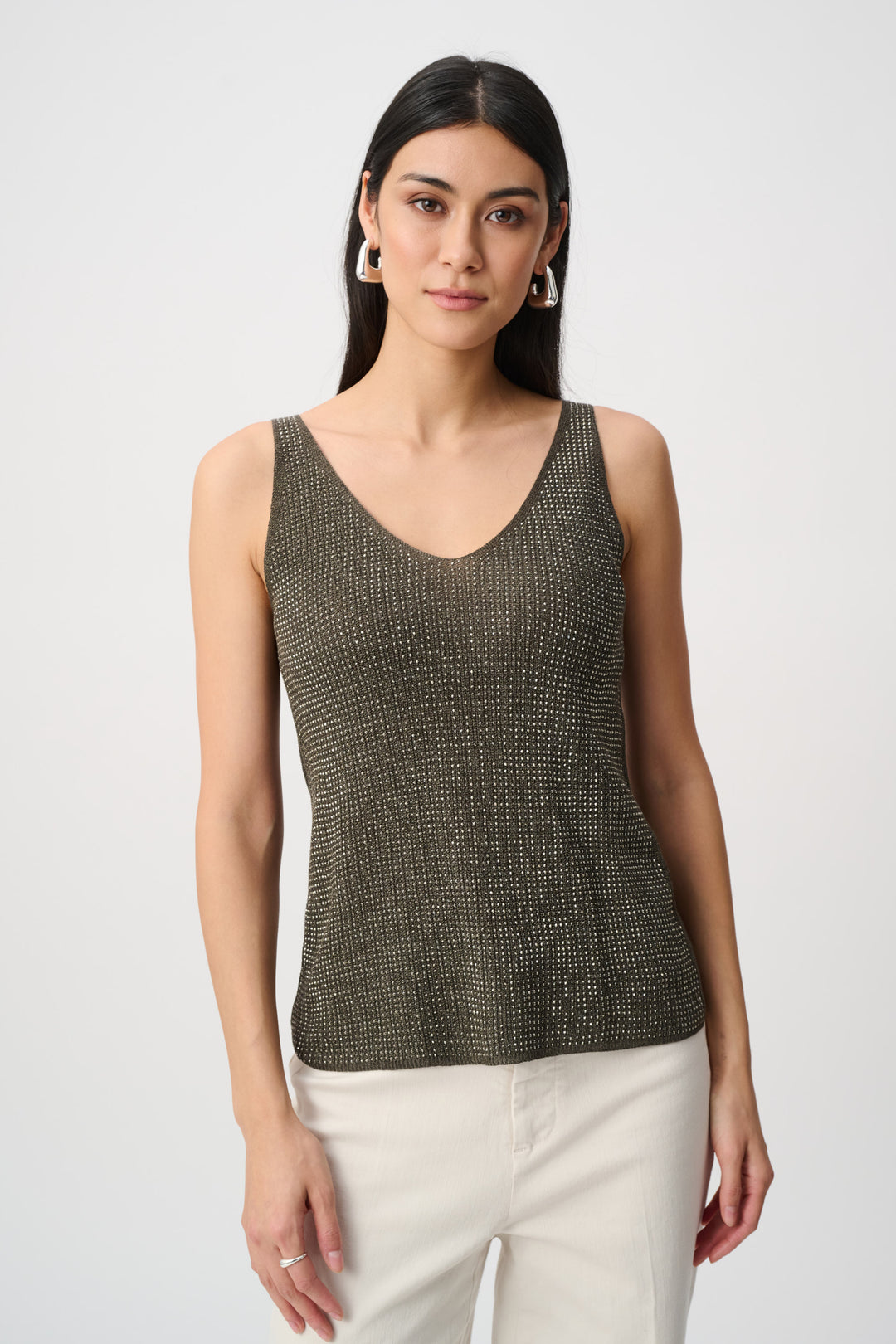 METALLIC KNIT CAMI WITH RHINESTONES