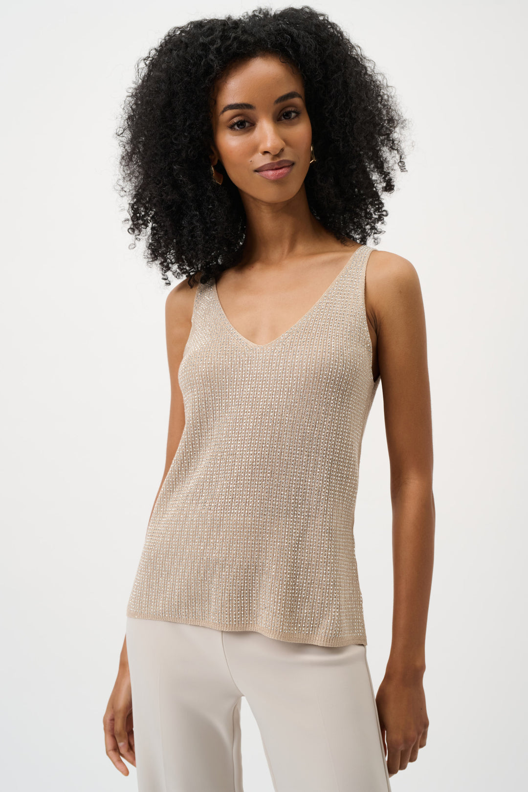 METALLIC KNIT CAMI WITH RHINESTONES