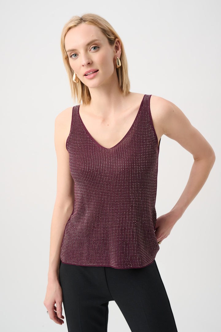 METALLIC KNIT CAMI WITH RHINESTONES
