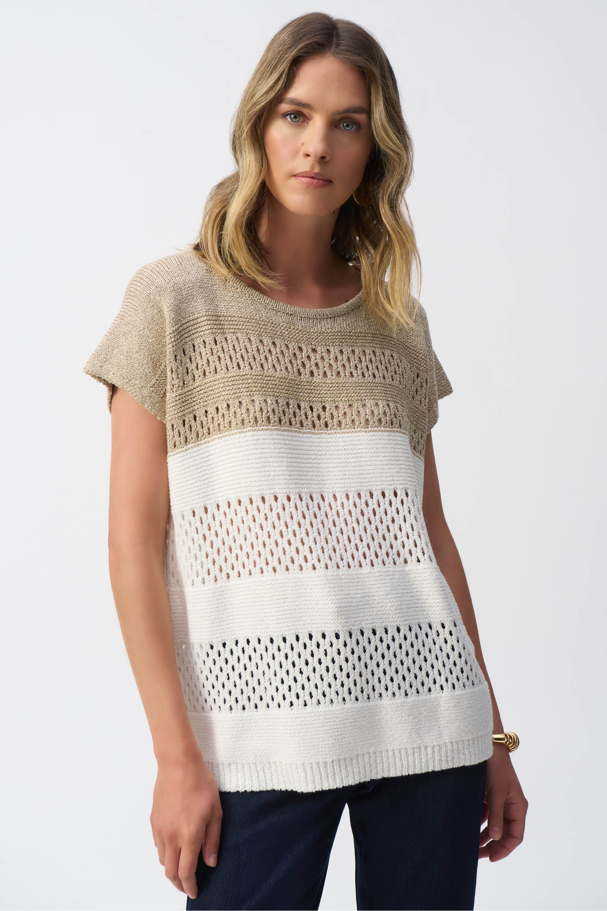 VANILLA GOLD COLOURBLOCK METALLIC KNIT TOP – Aldila Boutique