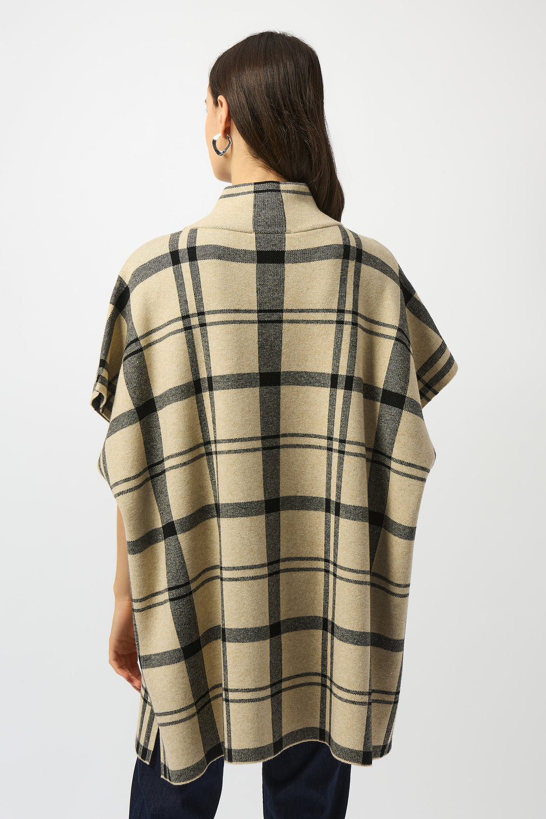 CHAMPAGNE BLACK PLAID KNIT PONCHO JACKET