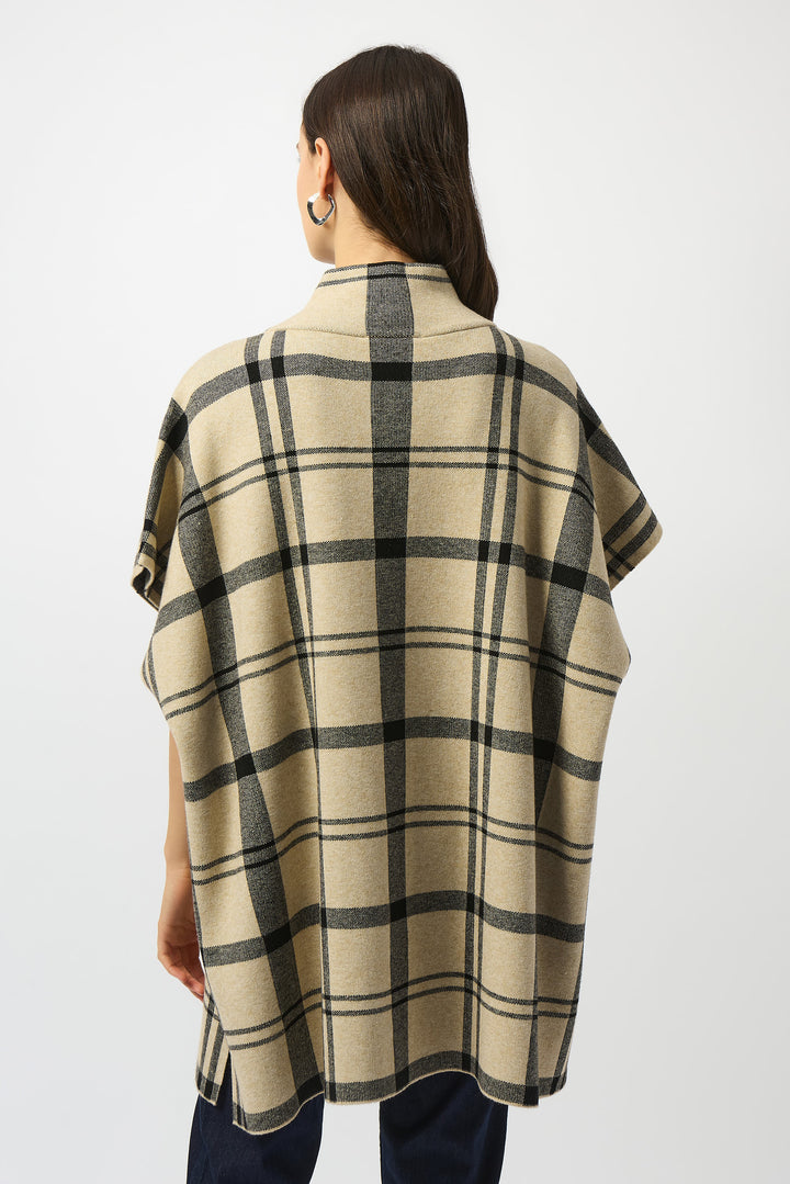 CHAMPAGNE BLACK PLAID KNIT PONCHO JACKET
