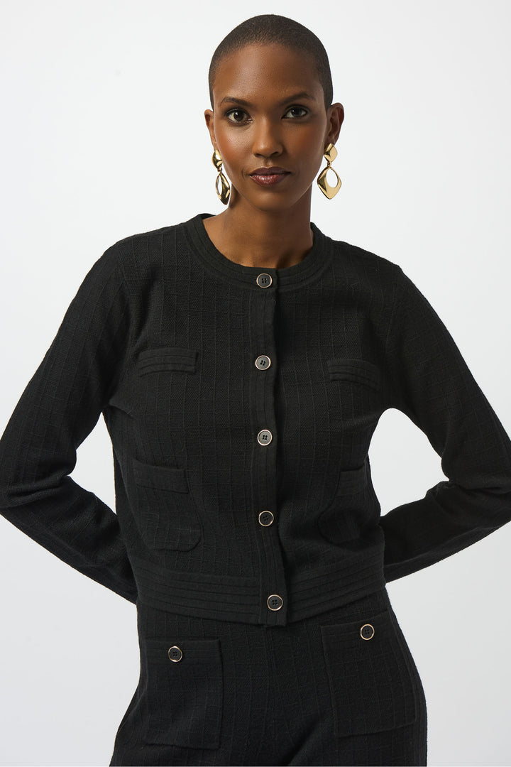 BLACK KNIT CREW NECK JACKET