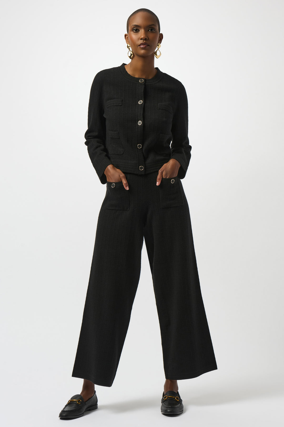 BLACK KNIT CREW NECK JACKET