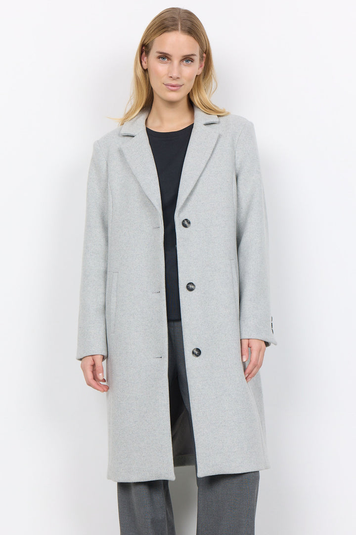 Soya Concept Fall 2024  With its classic collar and v-neck and three front button design, this coat is a versatile addition to any wardrobe. 