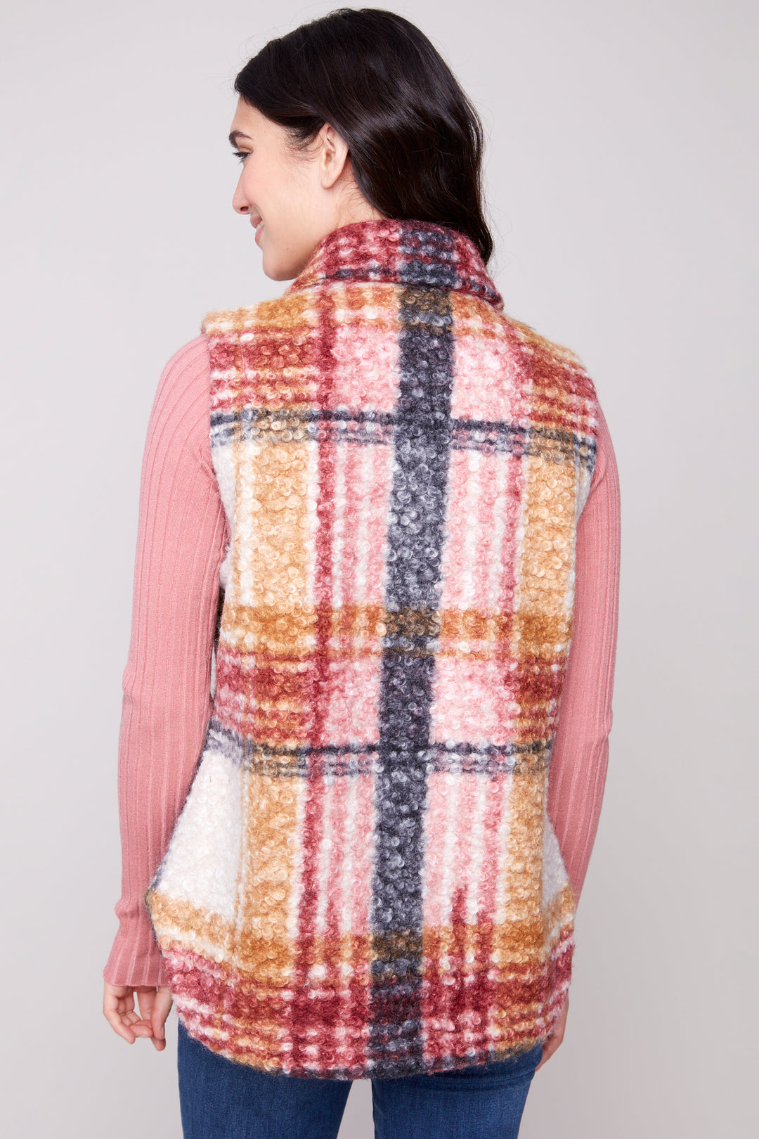 CABERNET PLAID BOUCLE VEST
