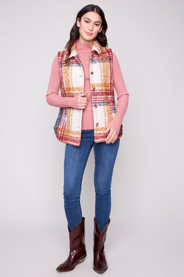 CABERNET PLAID BOUCLE VEST