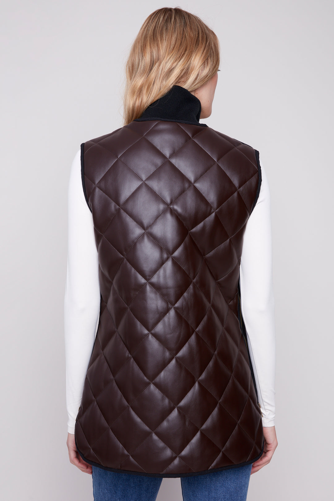 MOCHA QUILTED FAUX LEATHER VEST