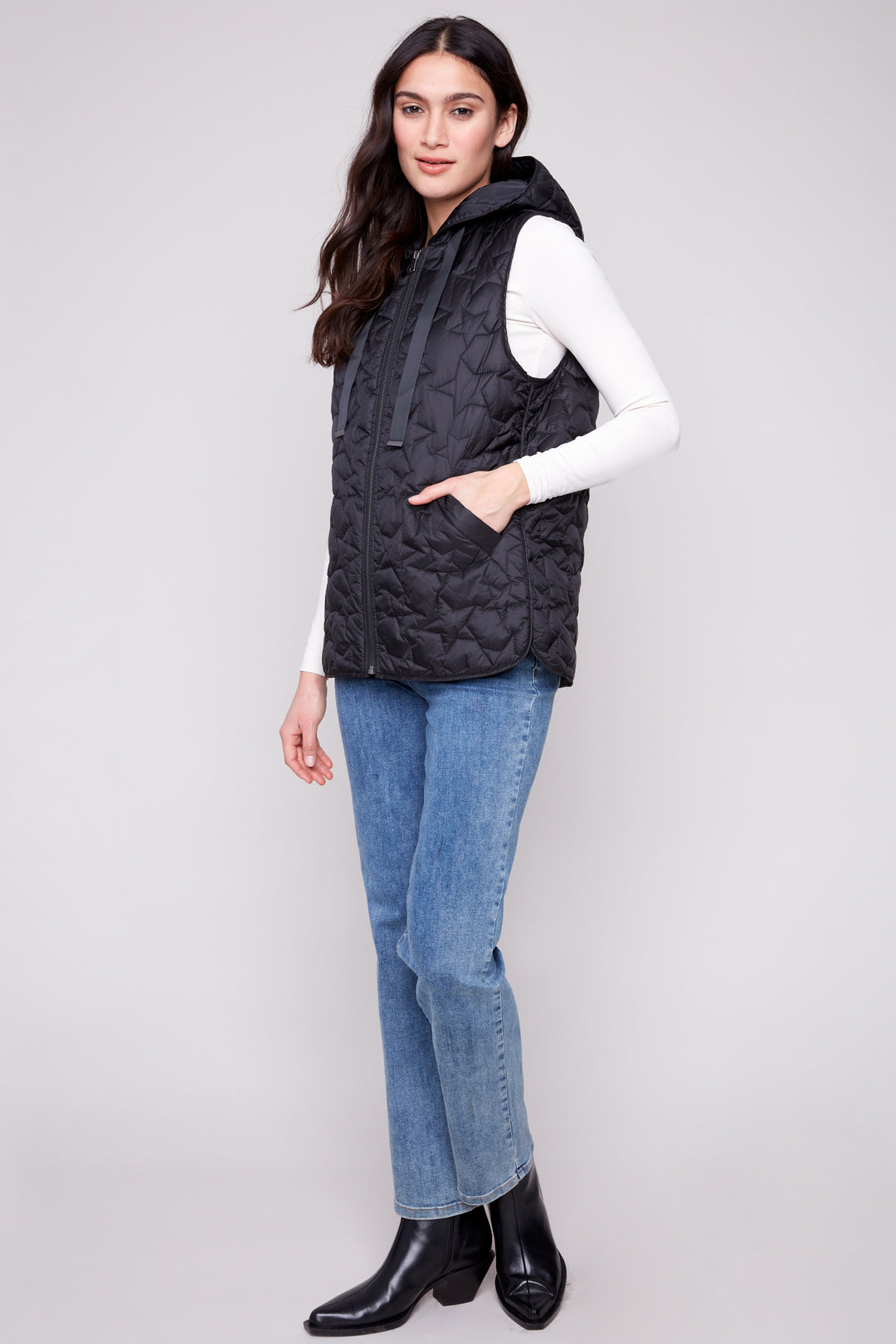 STAR QUILTED HOODIE VEST
