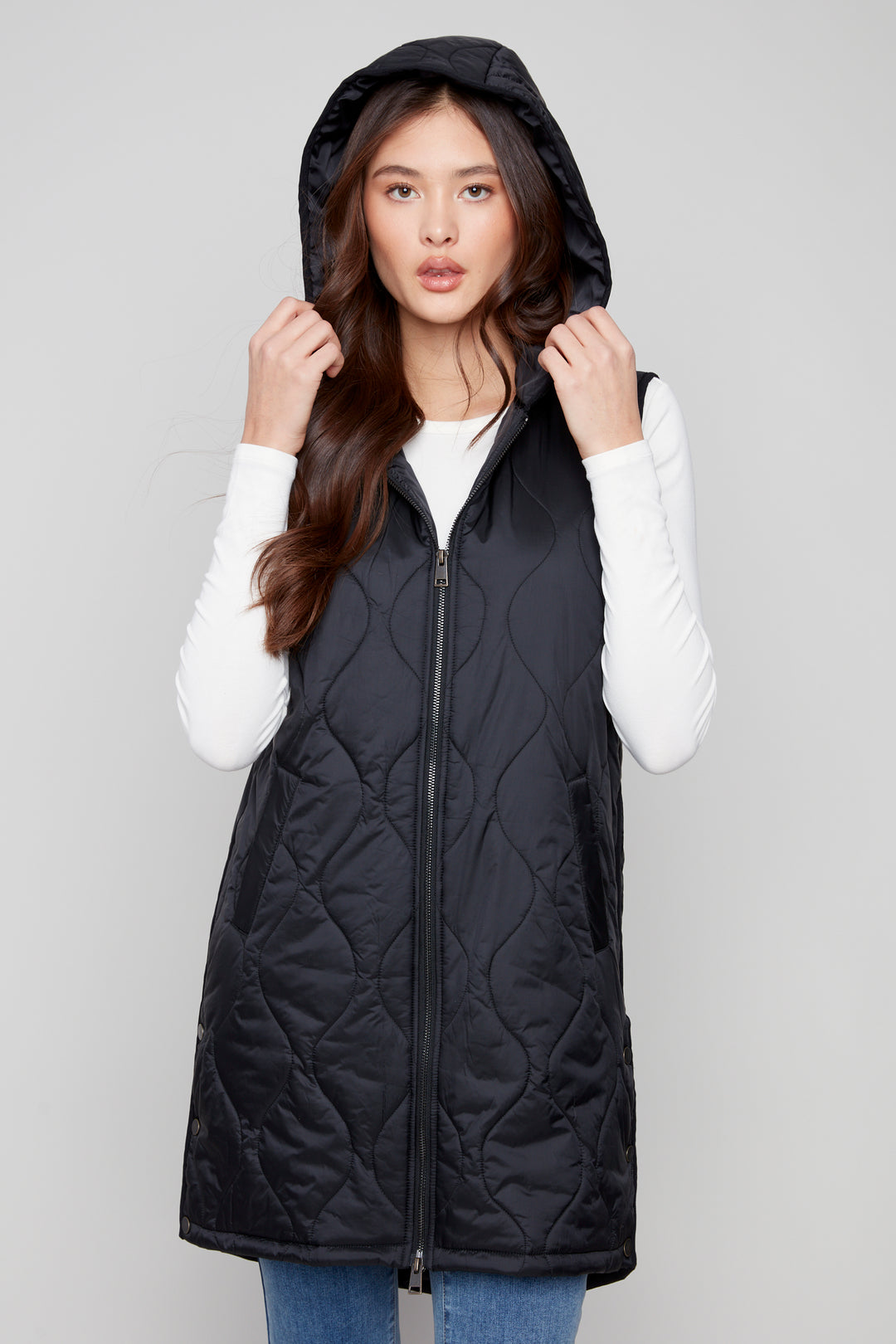 LONG QUILTED HOODIE VEST