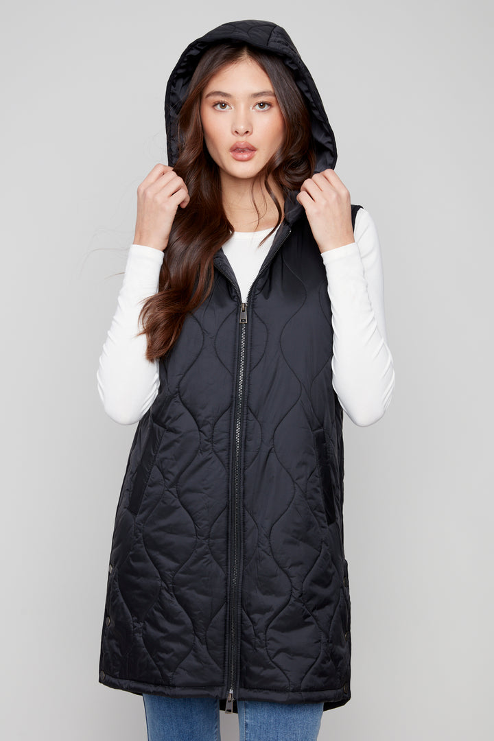 LONG QUILTED HOODIE VEST