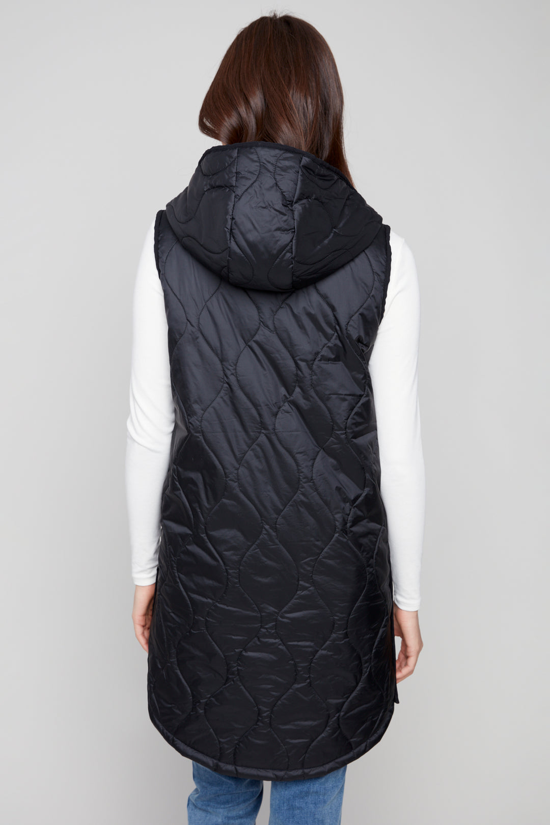 LONG QUILTED HOODIE VEST