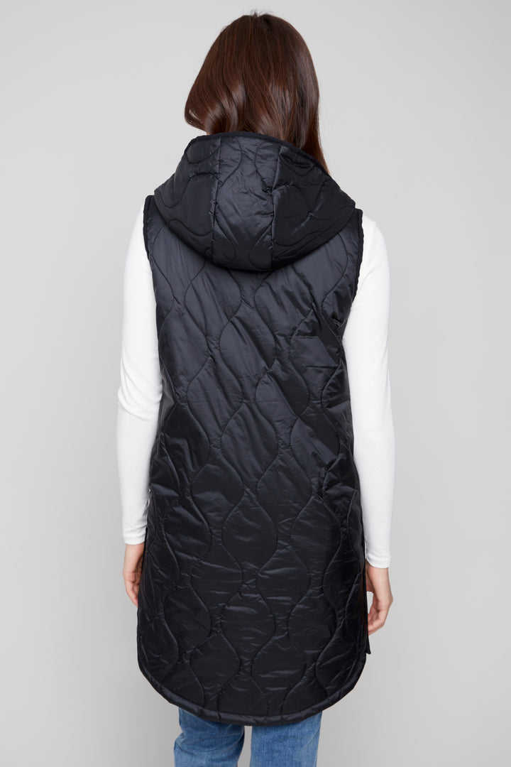 LONG QUILTED HOODIE VEST