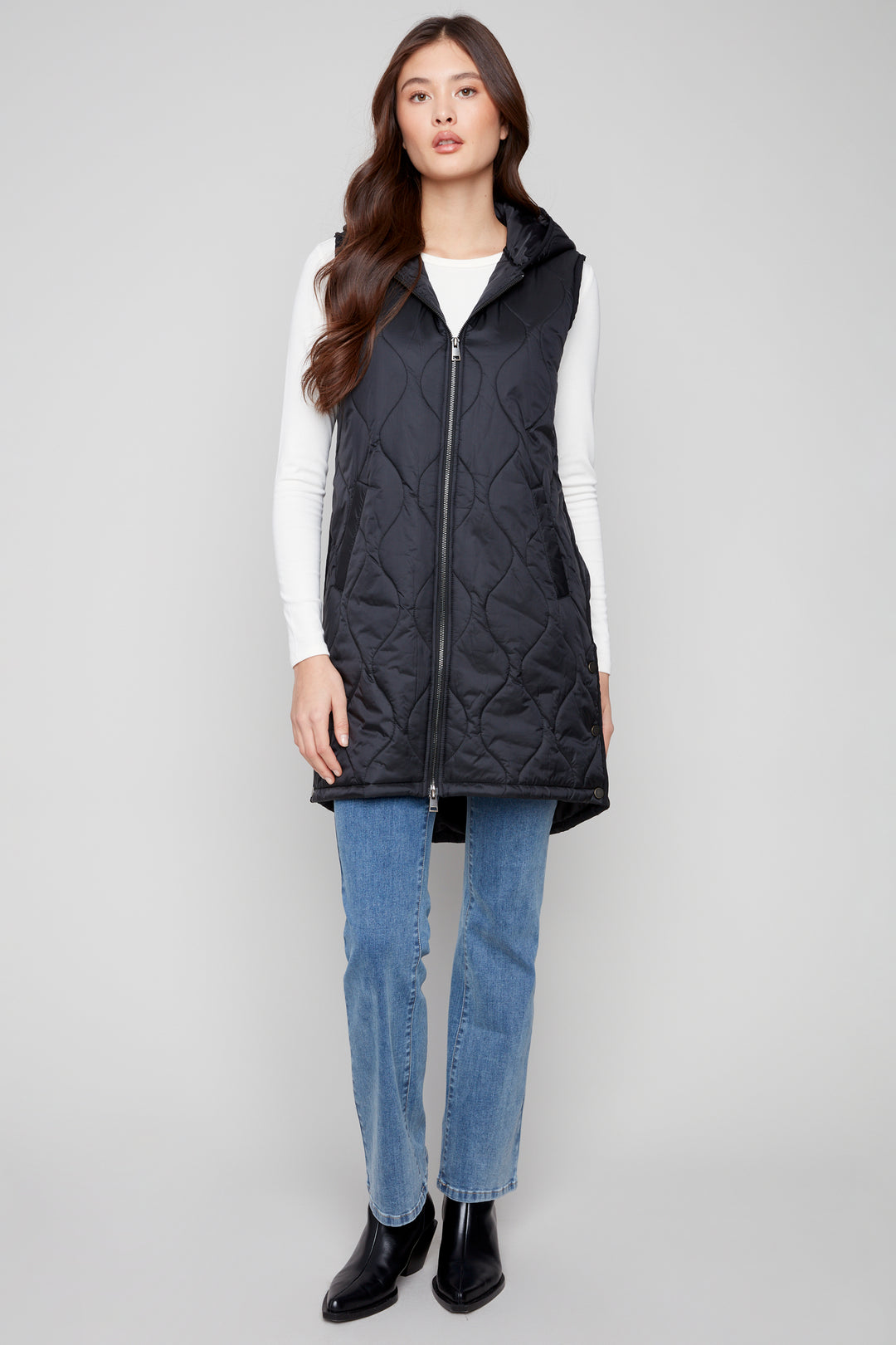 LONG QUILTED HOODIE VEST