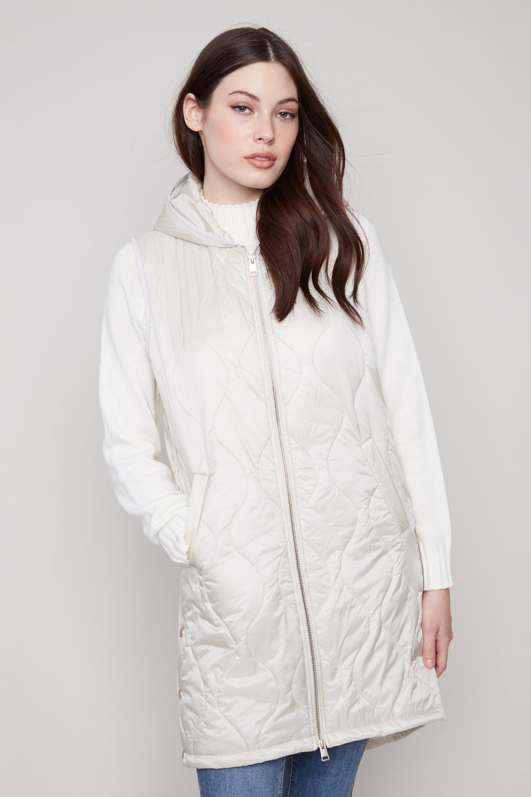 LONG QUILTED HOODIE VEST