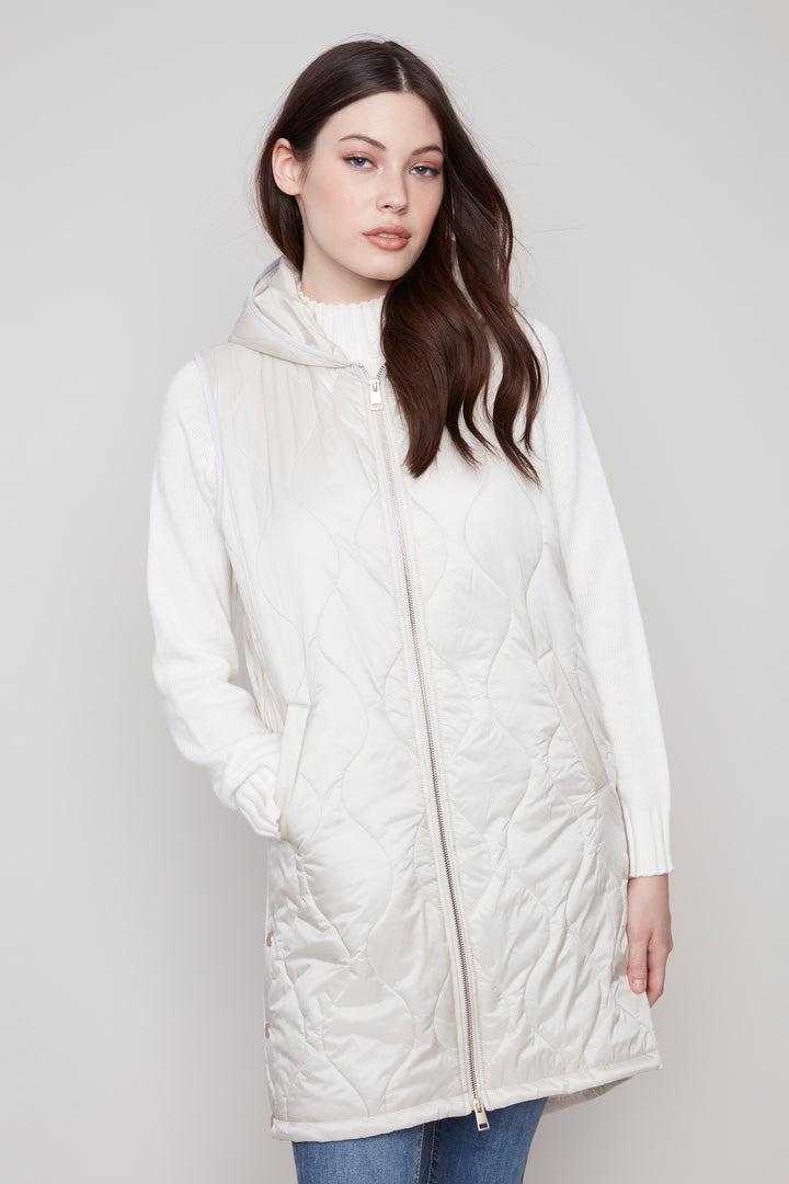 LONG QUILTED HOODIE VEST
