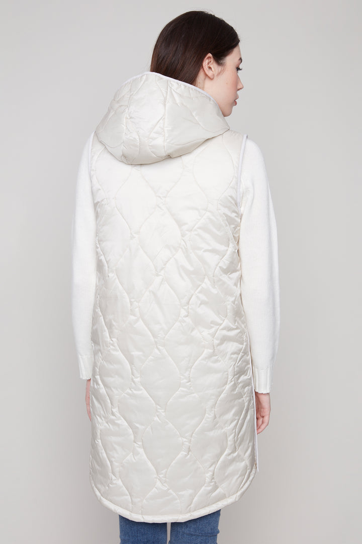LONG QUILTED HOODIE VEST