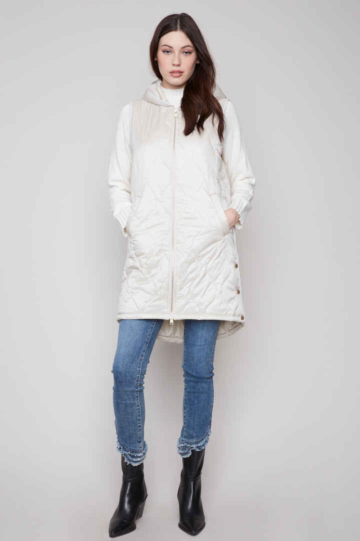 LONG QUILTED HOODIE VEST