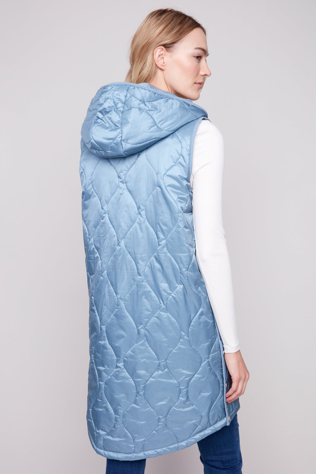 LONG QUILTED HOODIE VEST