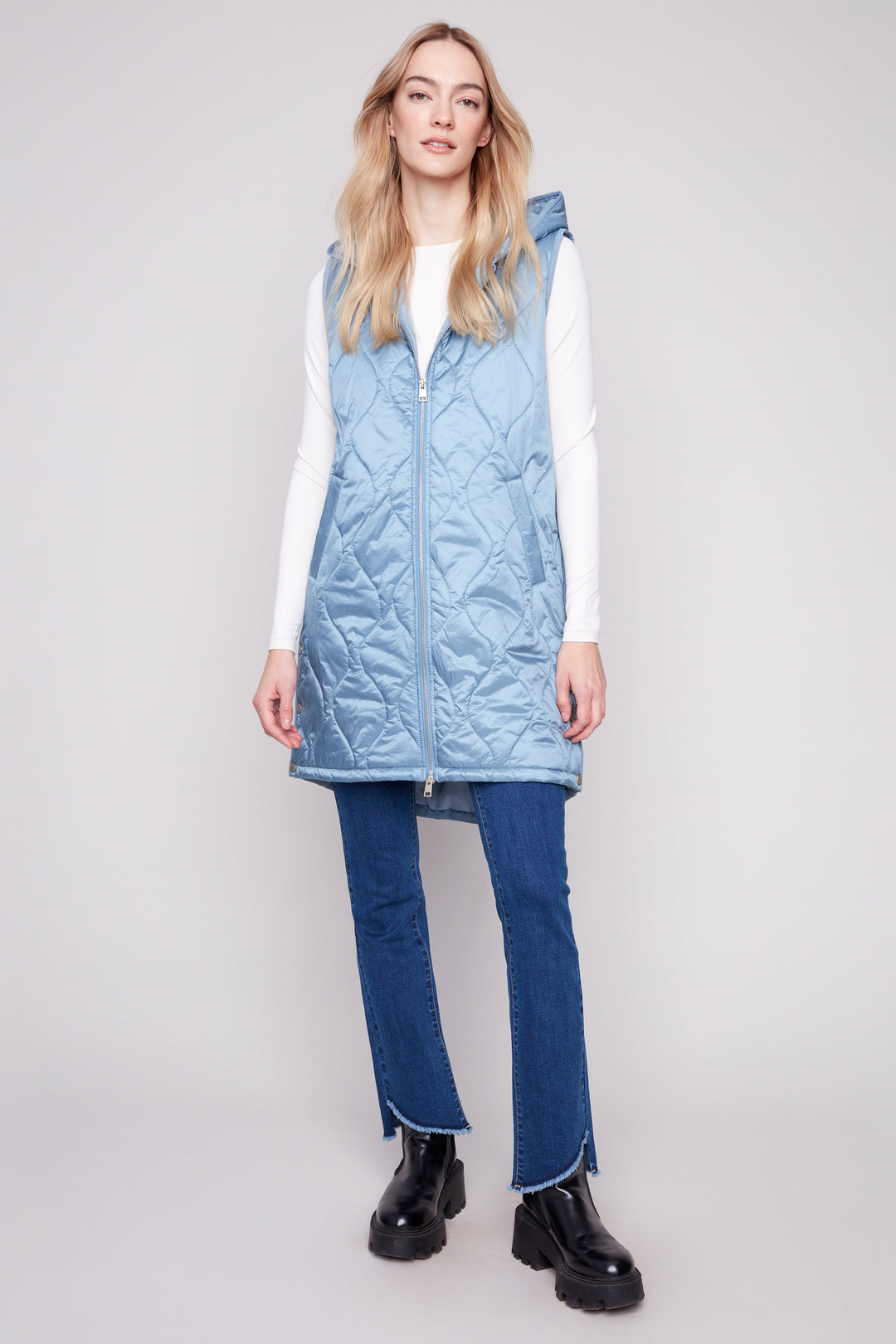 LONG QUILTED HOODIE VEST