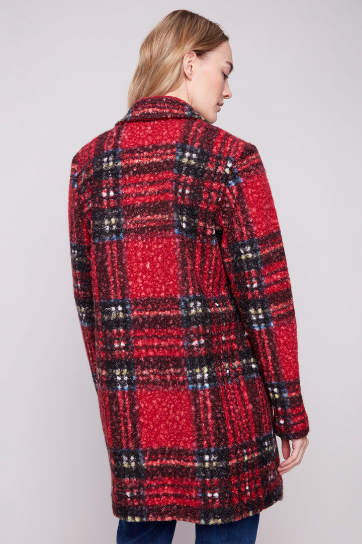CRANBERRY PLAID BOUCLE COAT