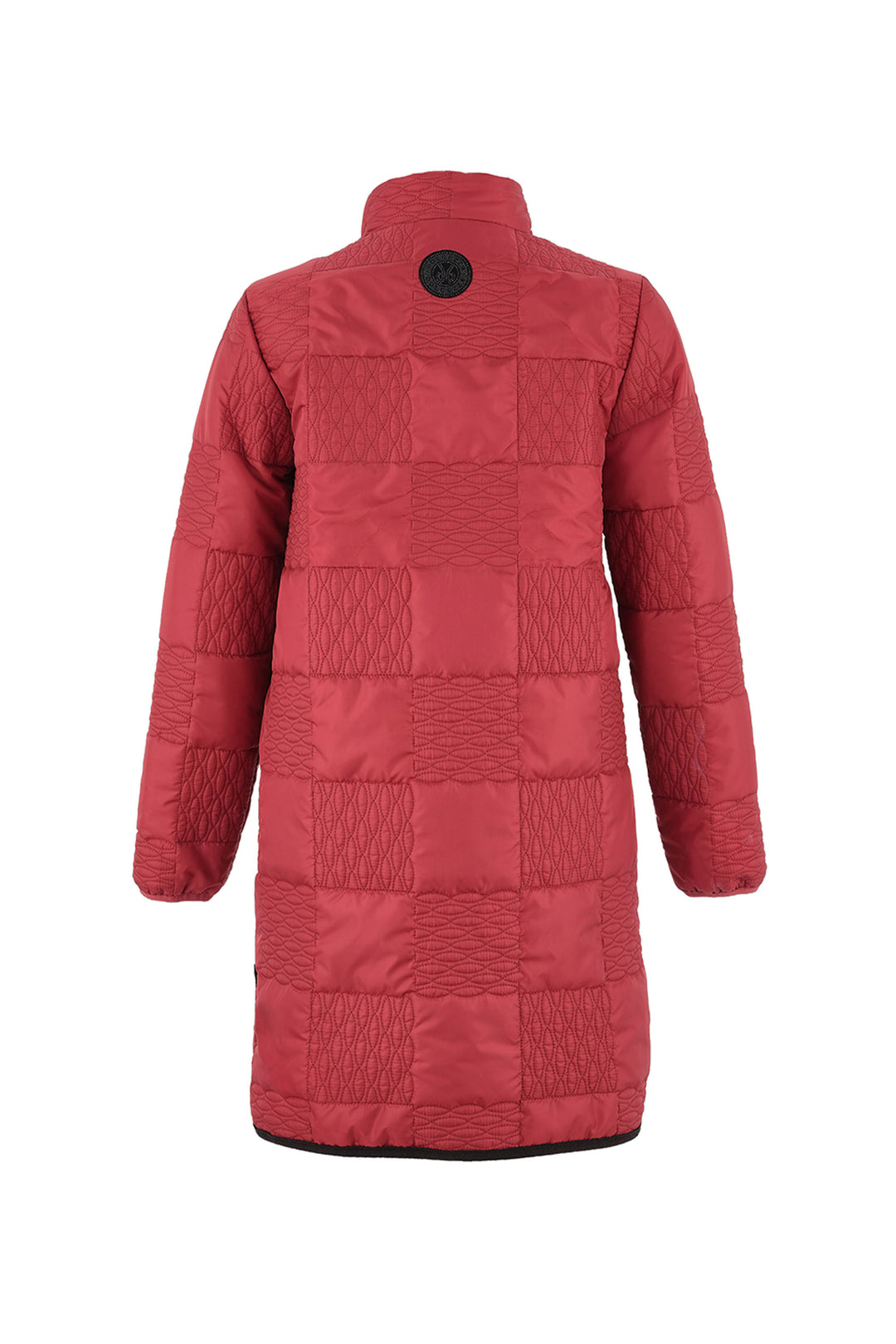 Bordeaux quilted coat on a white background