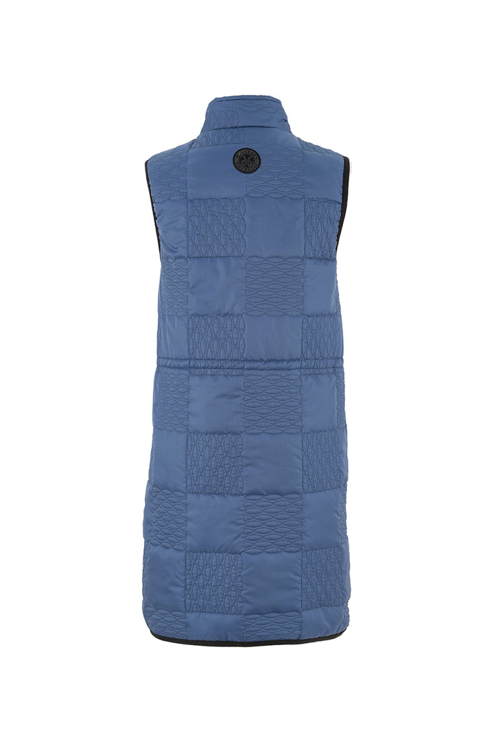 Blue quilted vest on a white background