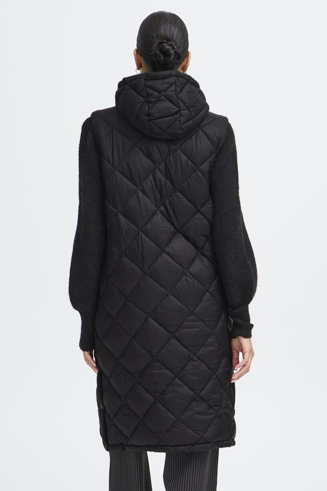 DIAMOND QUILT LONG HOODIE VEST