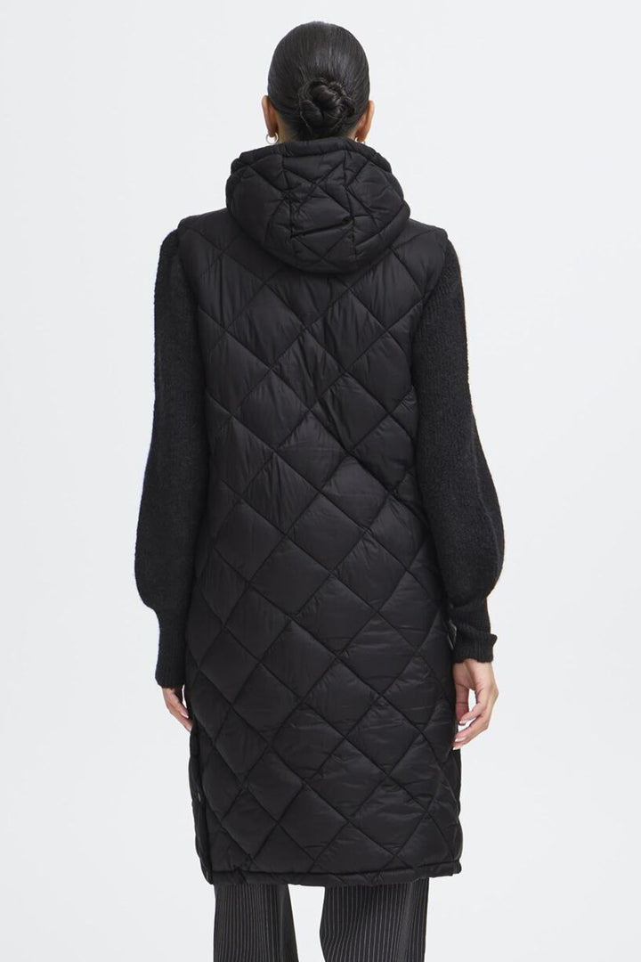 DIAMOND QUILT LONG HOODIE VEST