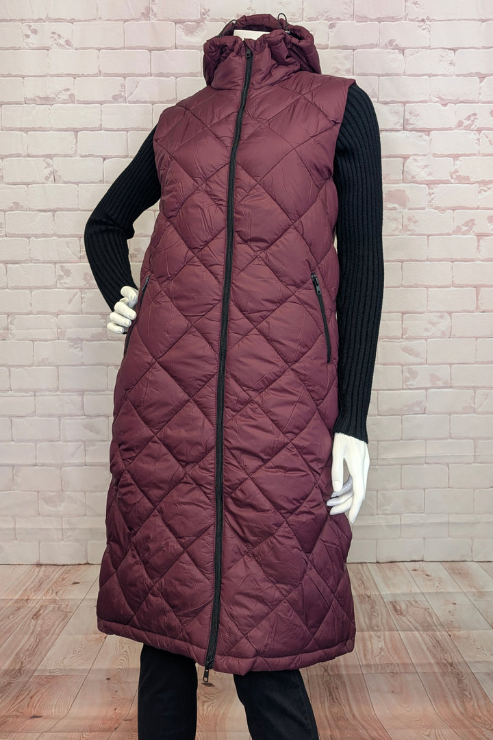 DIAMOND QUILT LONG HOODIE VEST