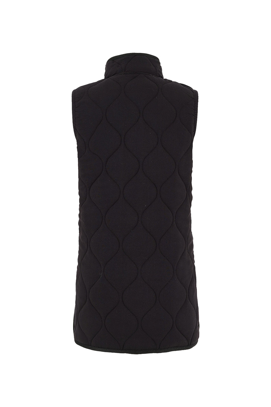 Black quilted vest on a white background